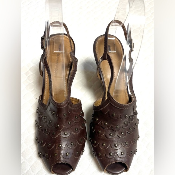 Anthropologie Schuler & Sons Philadelphia
Brown Peep Toe Wedge Sandal 
 Sz 6.5 - Picture 1 of 8